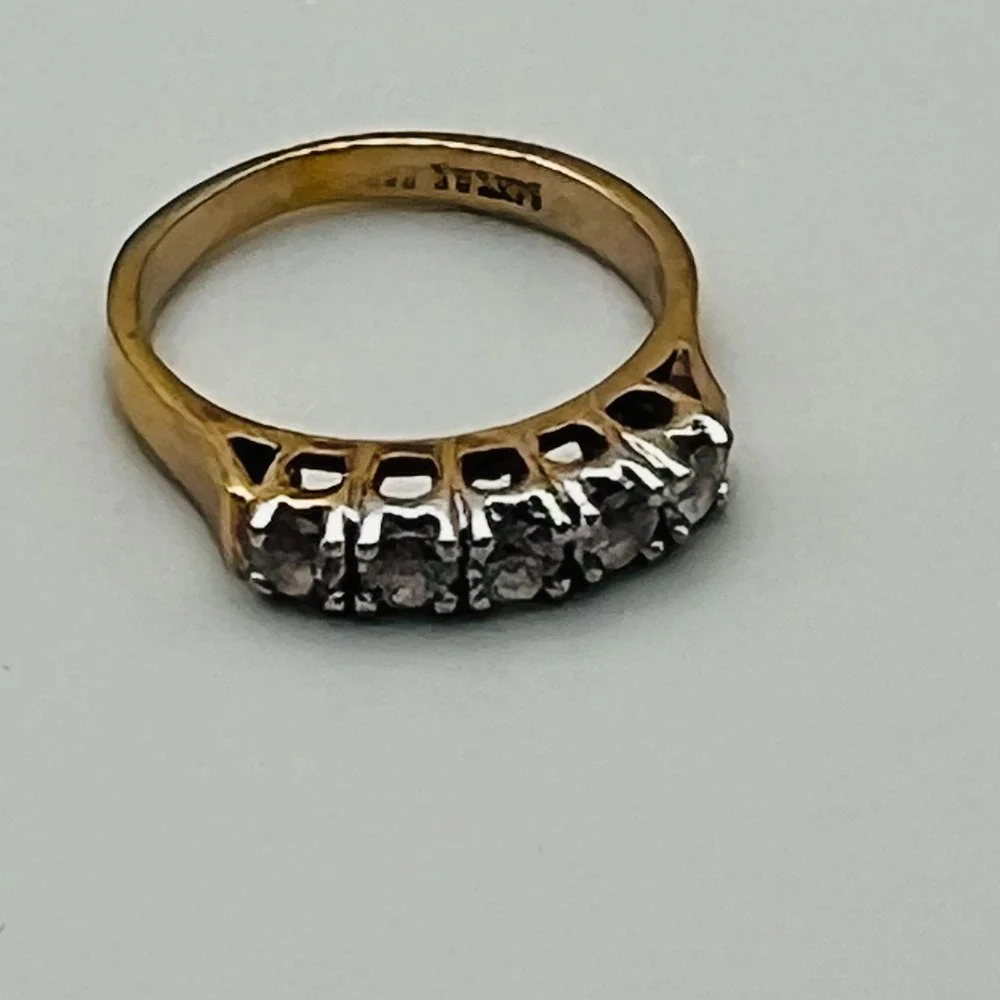 Gold Tone Half Eternity Ring Band Clear Stone Accent Classic Wedding Size 6